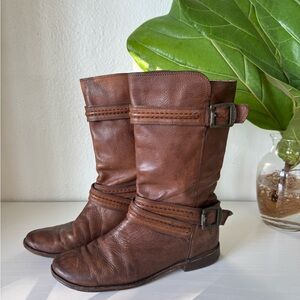 Frye Paige Trapunto Riding Boots in Brown Leather